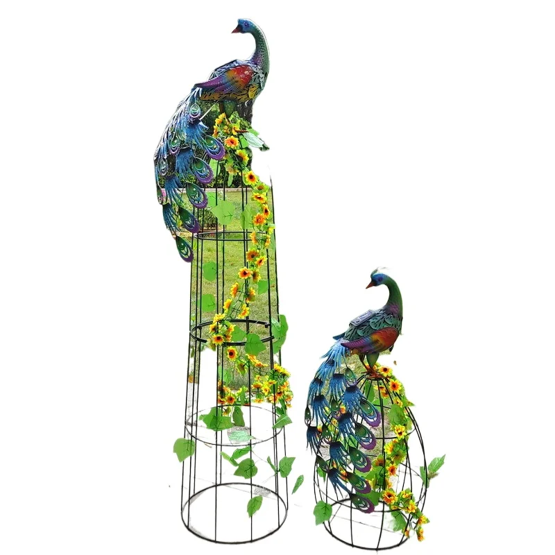 

Wrought iron simple garden design animal decoration ornament peacock shape plant clematis climbing vine