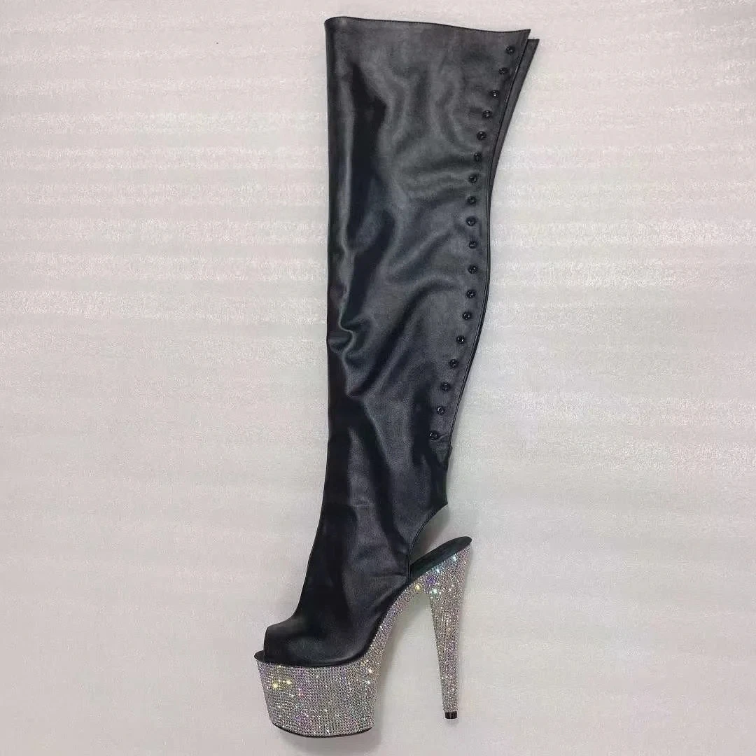 Chaussures de danse à talons de 15cm avec l'offre elles en diamant brillant, ouvertures à glissière, sur le genou, peep toe, modèle sexy, pole ylene performance