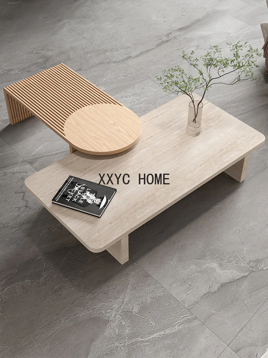 Tea Table Solid Wood Natural Cave Stone Combination Charming Style Personality Creative