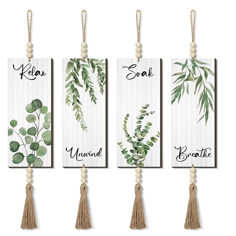 4 Pieces Boho Wall Decor For Bathroom 12 X 5 Inch Relax Soak Unwind Breathe Bathroom Signl Farmhouse Hanging Wall Art