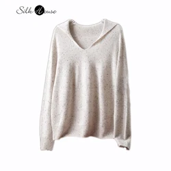 Seamless Integrated American Sailor Collar 100% Wool V-neck Long Sleeved Pullover Soft and Sticky Women's Solid Color Sweater