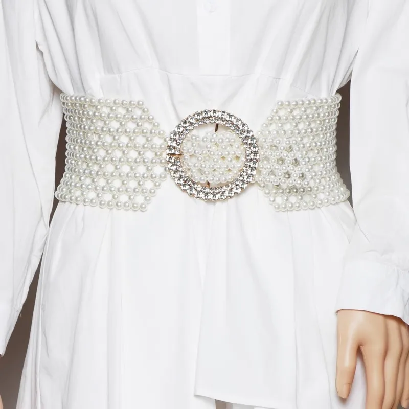 Moda donna bianco perla lavorato a maglia corsetto elastico femminile fascia da smoking cappotto cintura abito decration cintura larga J060