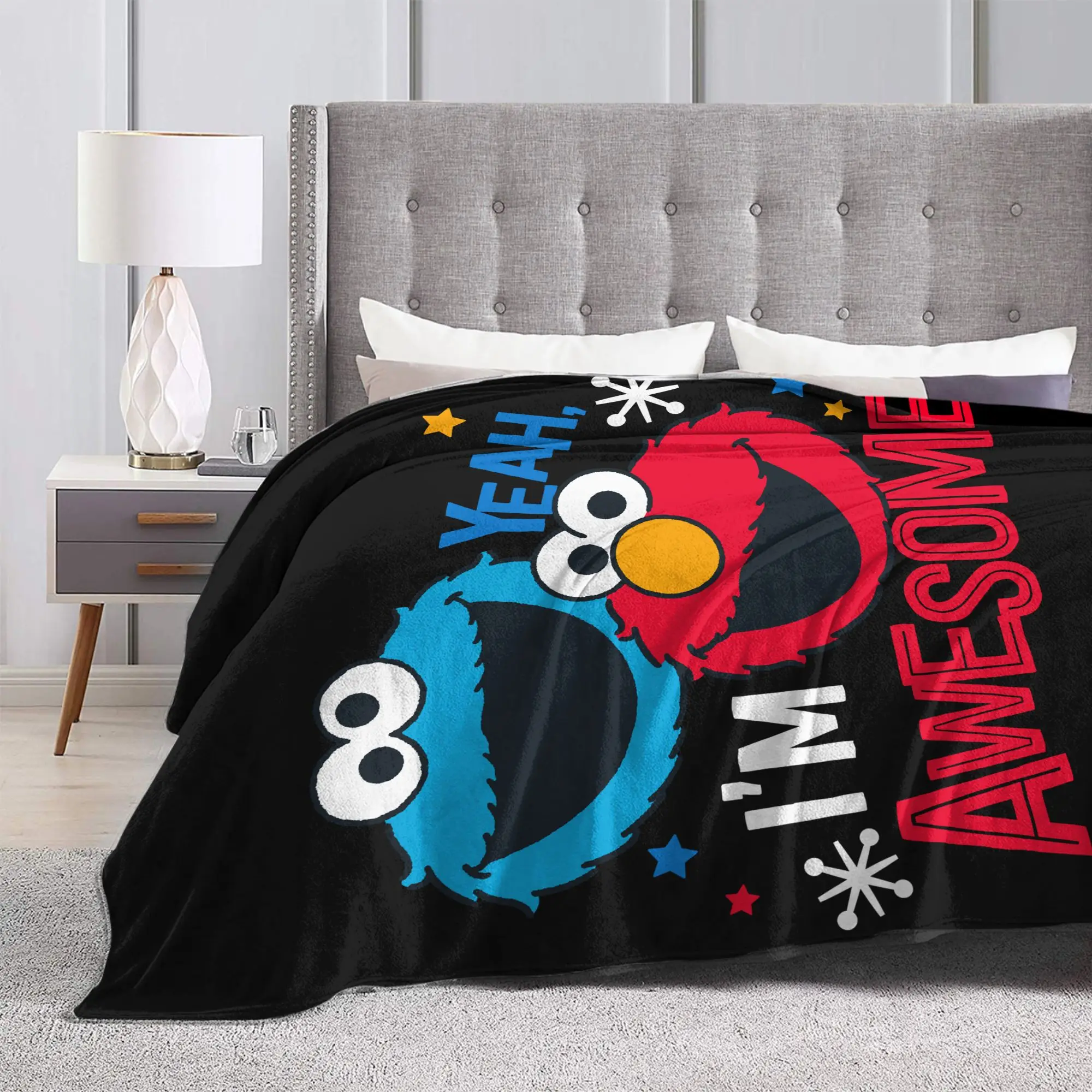 Cookie Monster & Elmo Sesame Street Blankets  Plush Novelty Warm Throw Blanket for Home Autumn/Winter