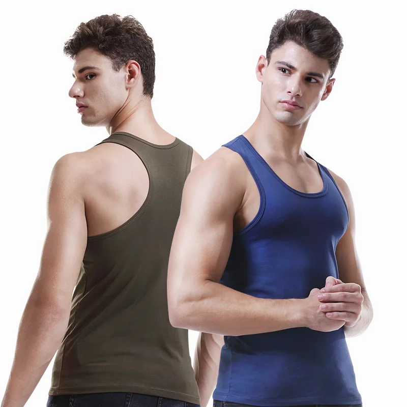 2 قطعة الرجال بلا أكمام تي شيرت الرجال سترة العرق ماصة سترة القطن الرياضة اللياقة البدنية الراحة تمتد أكمام تي شيرت I-شكل #1