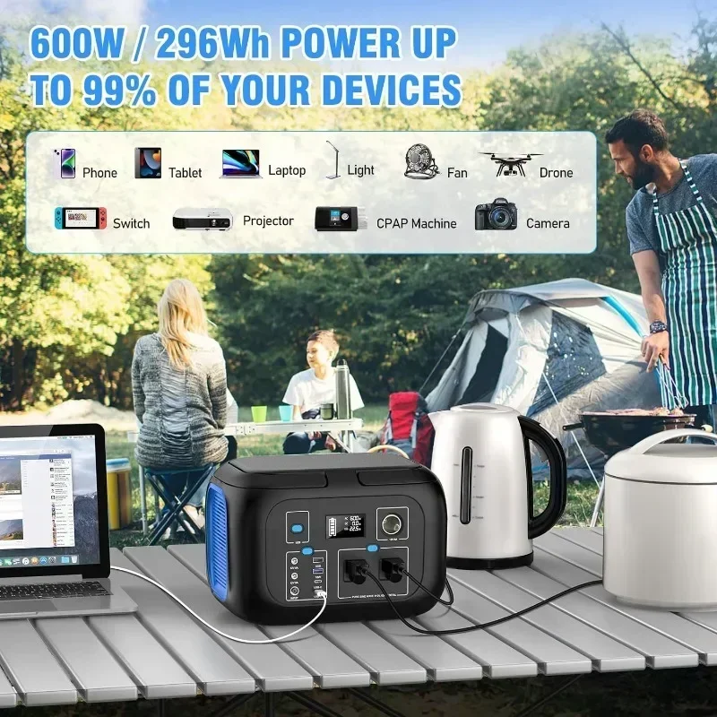Hot SalesPortable Power Station 600W Power Bank 296Wh Solar Generator Lithium Battery Portable Generator Fast Charging With LED