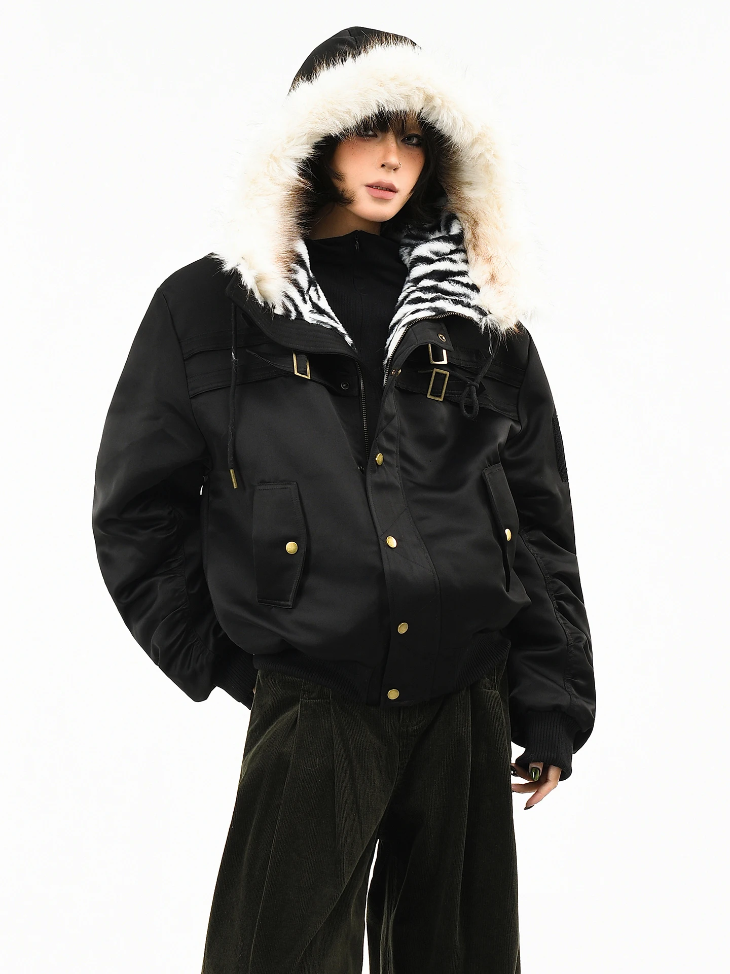 

Мужское утепленное хлопковое пальто OV Original American Zebra Mountain Eagle с капюшоном и широким меховым воротником