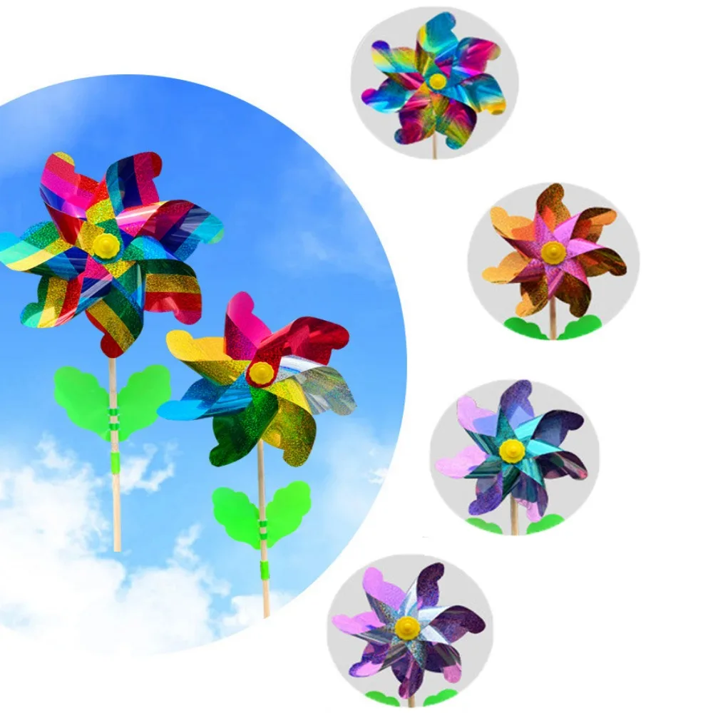 

21/29cm Color Changing Windmill PVC Garden Yard Rotating Wind Spinner Laser Colorful Dazzling Stake Standing Lawn Pinwheel