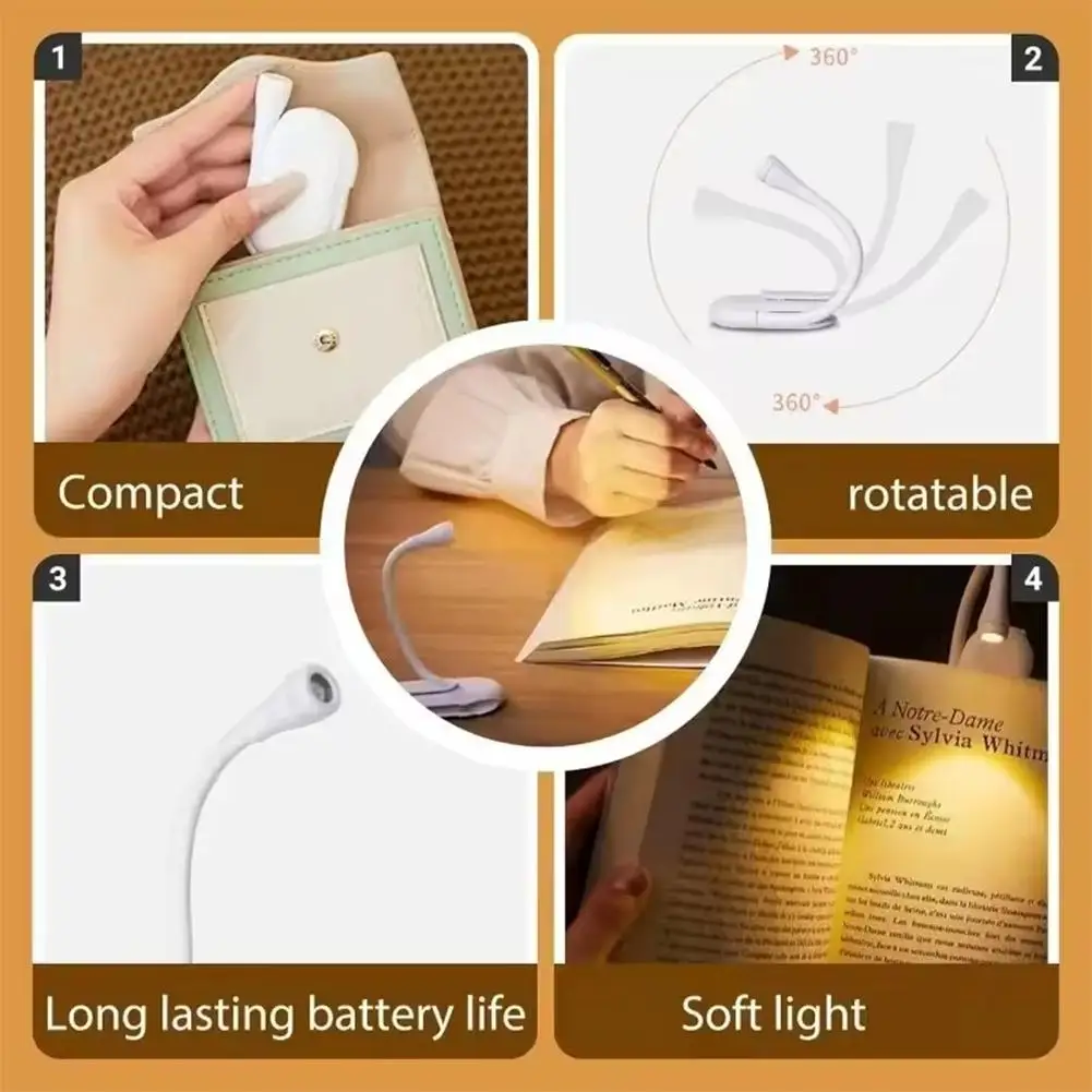 Upgrade Mini LED Book Night Light Adjustable Clip 360° Flip Study Eye Protection Lamp Rechargeable 3 Color for Travel Bedroom Re