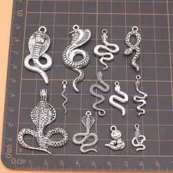 100Pcs/Bag 12 Styles Antique Silver Color Snake Charms Pendant Diy Jewelry Accessories For Jewelry Making