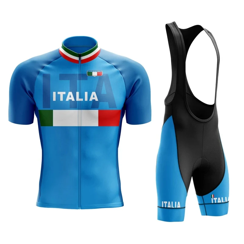 ITALIA TEAM BLUE Retro Classic Cycling Jerseys Set Racing Bicycle Summer Short Sleeve Clothing Kit Maillot Ropa Ciclismo