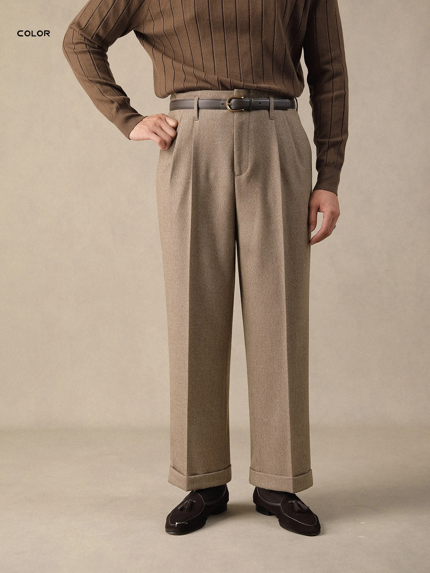 

High Waist Men's Casual Straight Leg Pants Sle Autumn Winter No Ironing Busin Vintage Warm Long Trousers