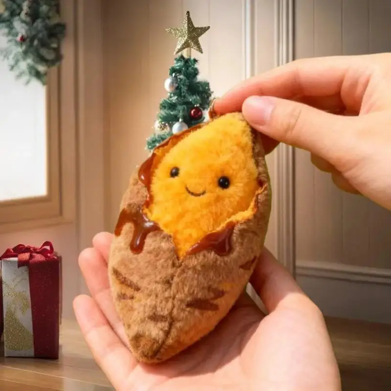 Adorable Roasted Sweet Potato Plushie Keychain, Food-Themed Bag Charm or Desk Buddy, Perfect Whimsical Gift for Friends & Family