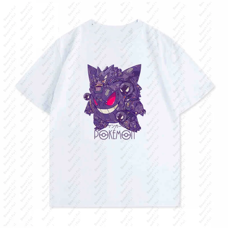 Pokemon Gorgon Mecha Style Japanese Anime Short-Sleeved Elf Pokemon Anime Co-Branded Summer Cotton Men's And Women's T-Shirts