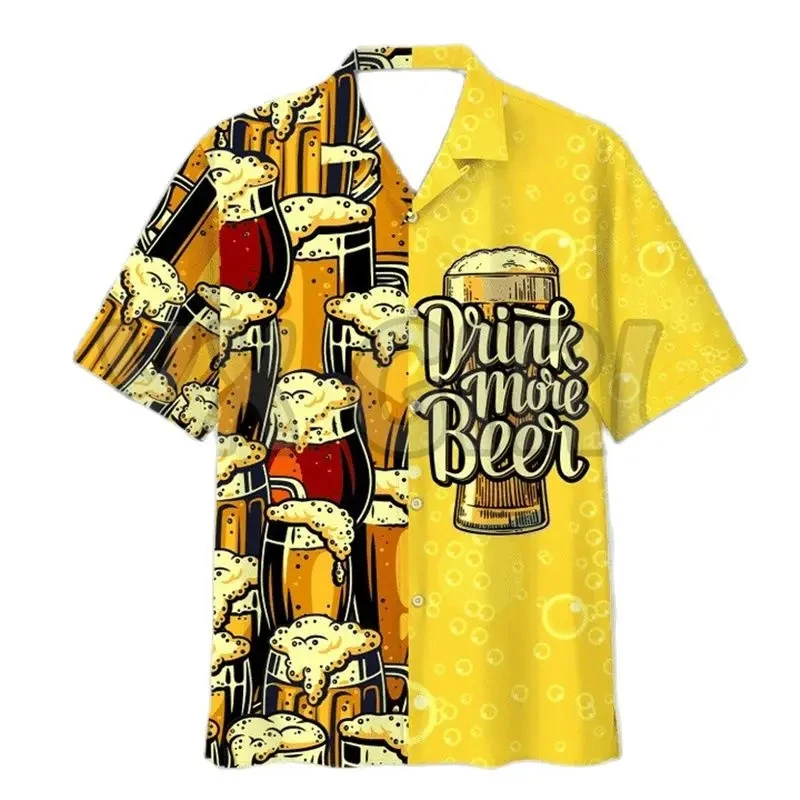 

Craft Beer 3D Beach Shirt Mens Button Lapel Tops Beer Festival Party Hawaiian Shirts Unisex High Quality Short Sleeve Tee Tops