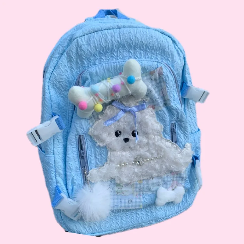 Xiuya Cute Womens Backpack Y2k Dog Patchwork Fashion Kawaii Casual Backpacks Original Large Capacity Blue Female Aesthetic Bag