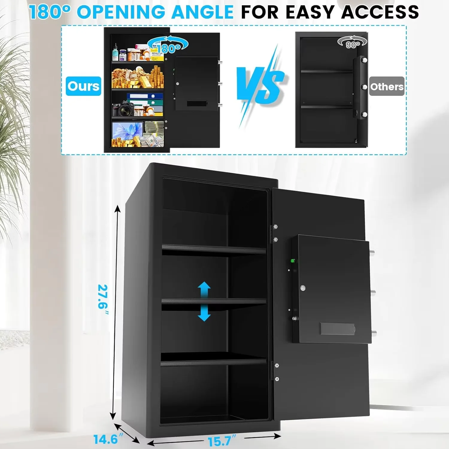 6.0 خزائن منزلية كبيرة مكعبة مقاومة للماء ومقاومة للحريق، صندوق أمان مضاد للسرقة مع نظام إنذار، مفتاح احتياطي، وظيفة كتم الصوت وقابل للإزالة #5