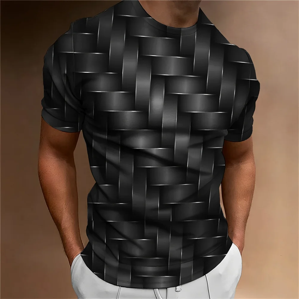 

Men clothing casual graphic t shirts 3D digital printing metal texture pattern short sleeved loose breathable round neck t shirt