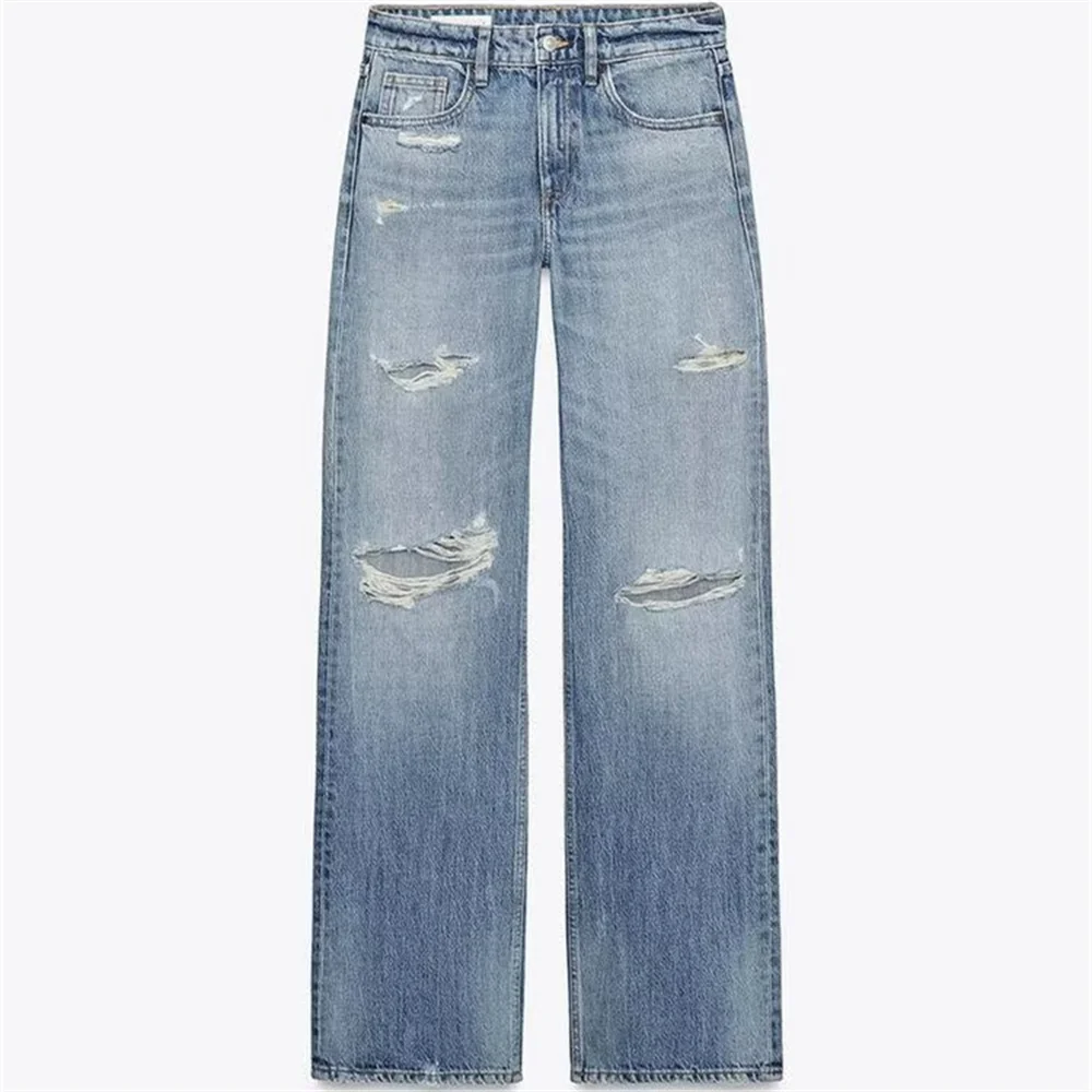 

Women's Fashion Piercing Jeans Zipper Pocket Decoration Spring/Summer New Product Women's Clothing