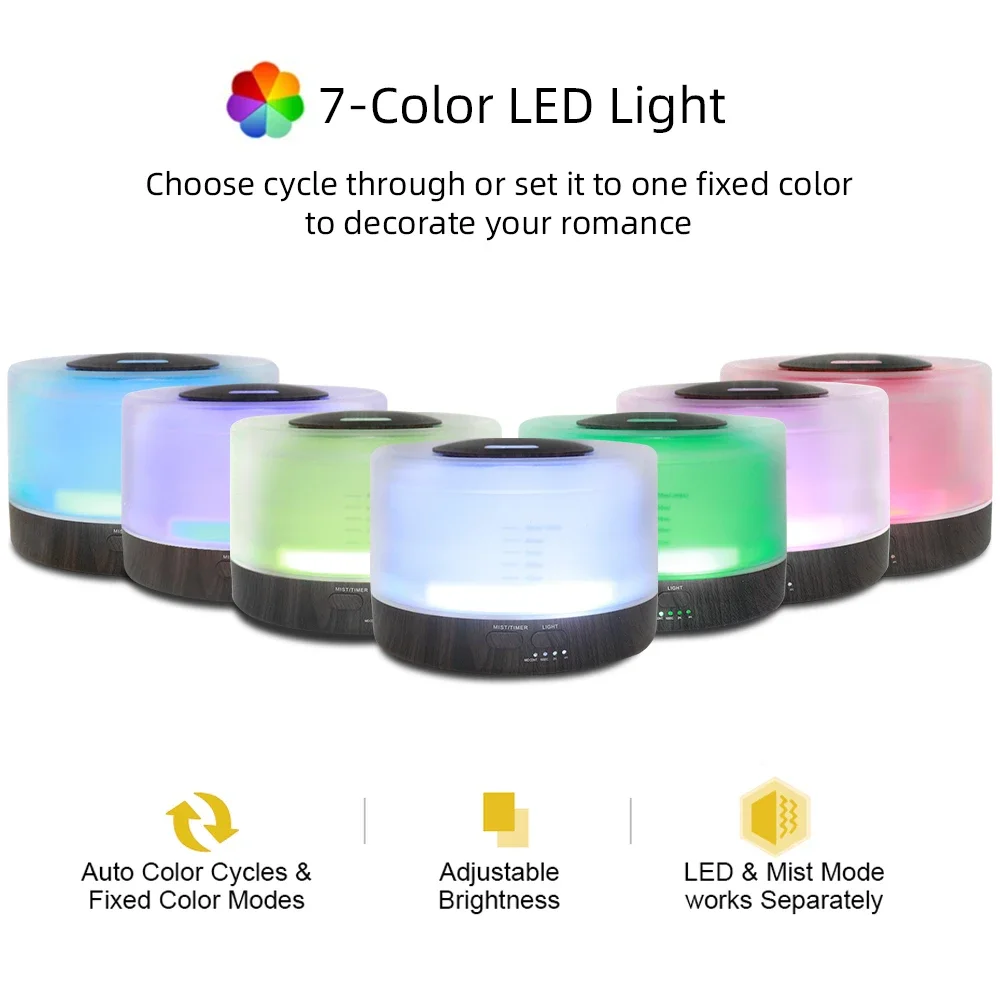 

16.91oz Essential Oil Diffuser, Ultrasonic Aromatherapy Humidifier, 7 LED Colors, Auto-Off Timer, 6 Premium Oils