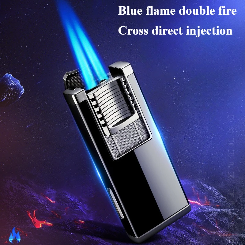 

DB Double Fire Direct Blue Flame with Cigar Knife Lighter Personalized Visual Window Metal Cigar Cigarette Lighter