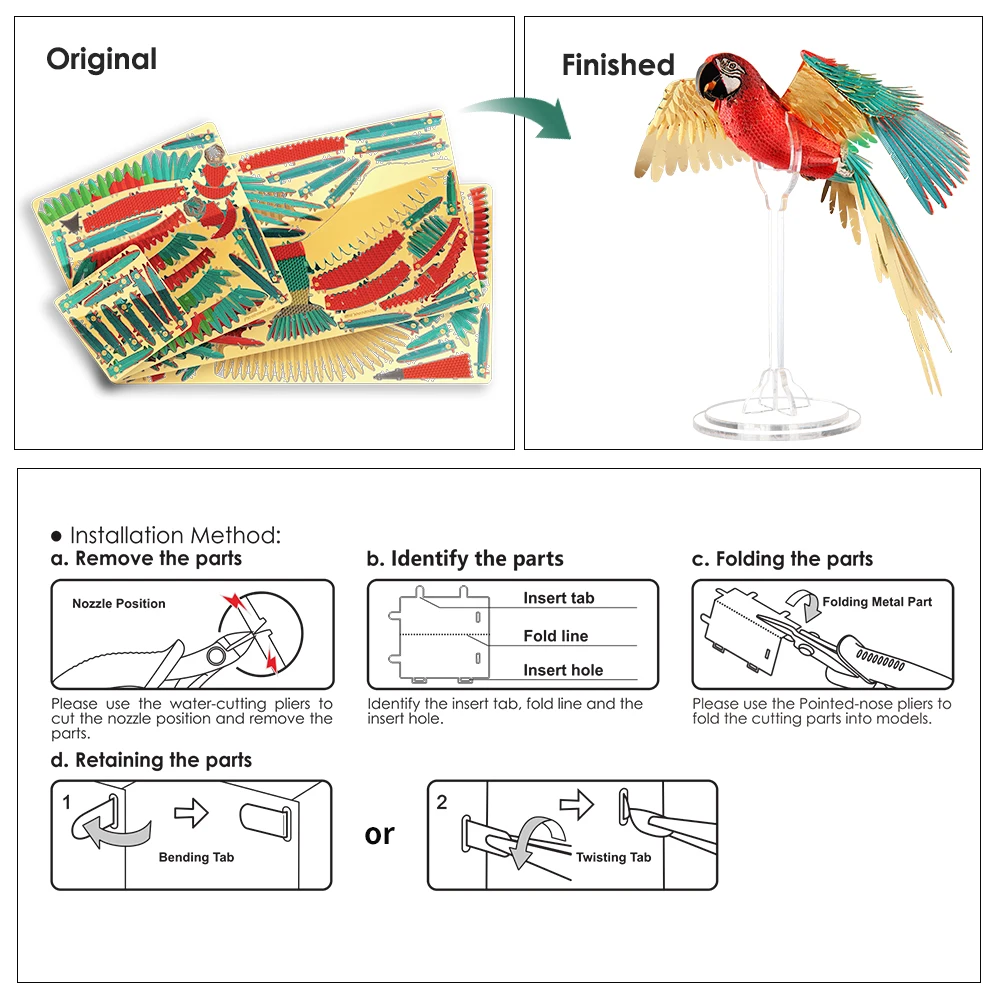 Piececool 3D Metal Puzzle Scarlet Macaw Model Building Kits Jigsaw for Teen Brain Teaser for Adult