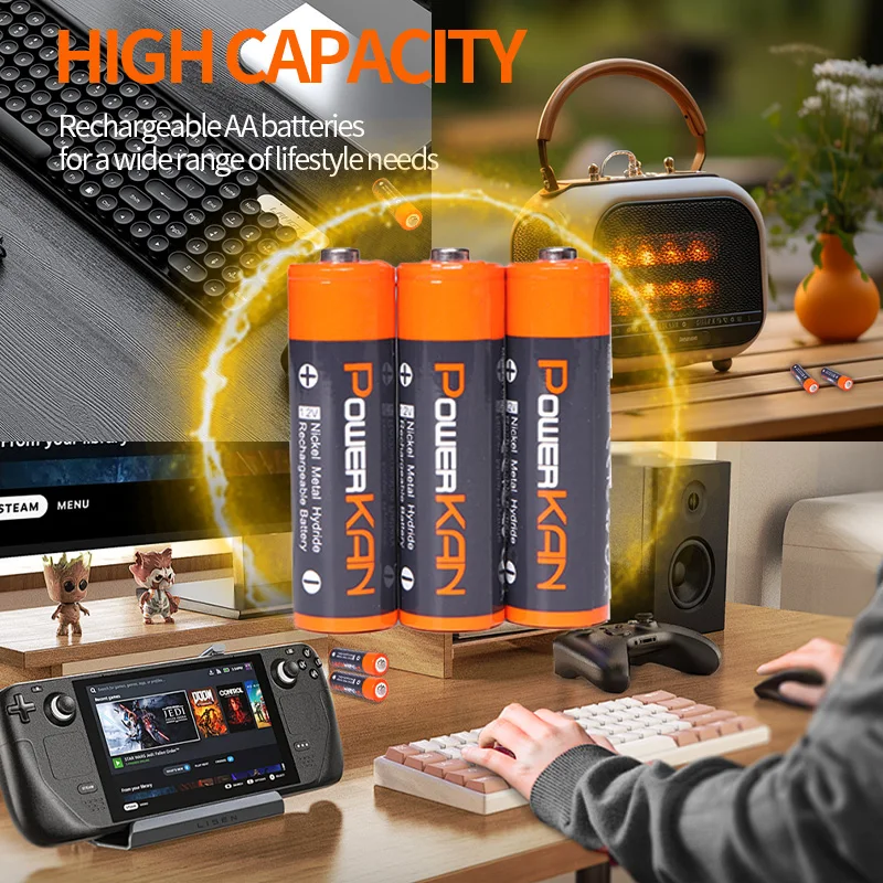 POWERKAN 1.2V AA 2100mAh Rechargeable Ni-MH Battery for Outdoor Family Household Multiple Usage Convenience Storage Box Included