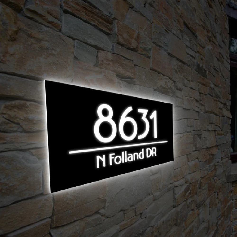 3D LED Personalized Acrylic Plate House Number Sign Custom Address Number Light up Plaque Sign for front yard lighted Floating