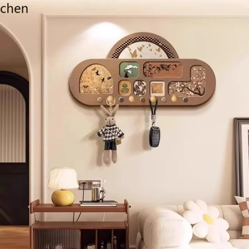 Vintage Style Storage Rack Pegboard Design Entryway No-Drill Hook High-End Clothes Rack Integrated Picture Hanger