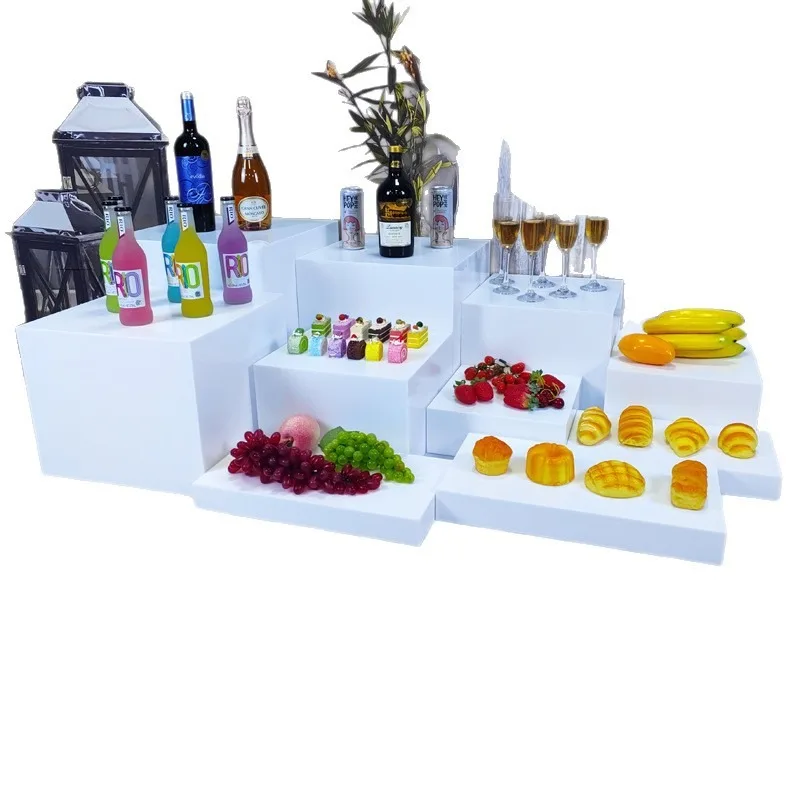 Dessert counter buffet pastry rack, white five-sided display rack