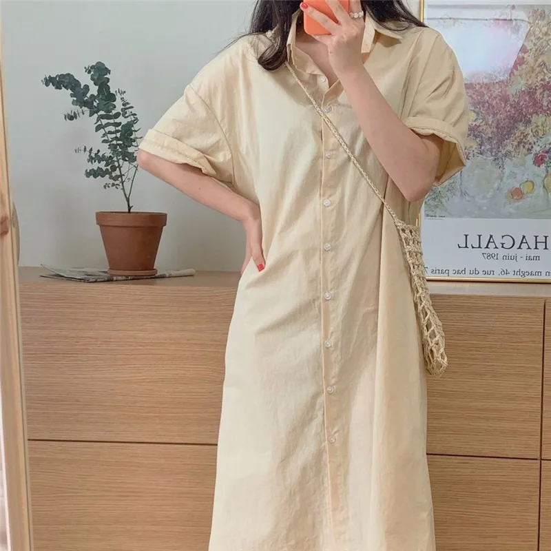 Vestido hoado de talla ande con cuello tipo  para mujer, falda larga sencilla de Color sólido con cierre de un solo b...