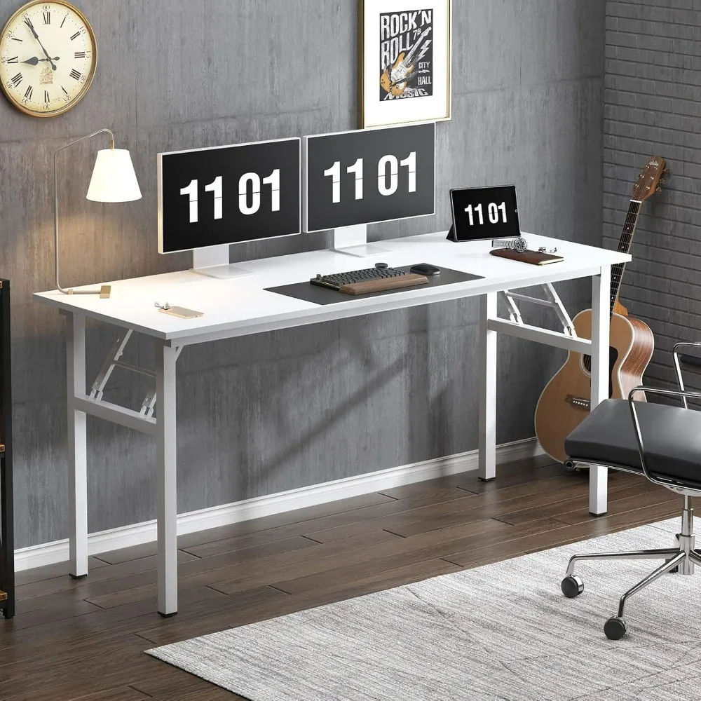 Computer Desk Office Desk 62 inches Folding Table with Certification Computer Table Workstation, White AC5DW-157