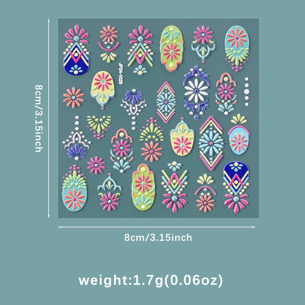 1pc 5D Bohemen Nail Art Stickers Retro Stijl Daisy Flower Nail Decals Soft Relief Zelfklevende Nail Art Decoratie Benodigdheden DIY