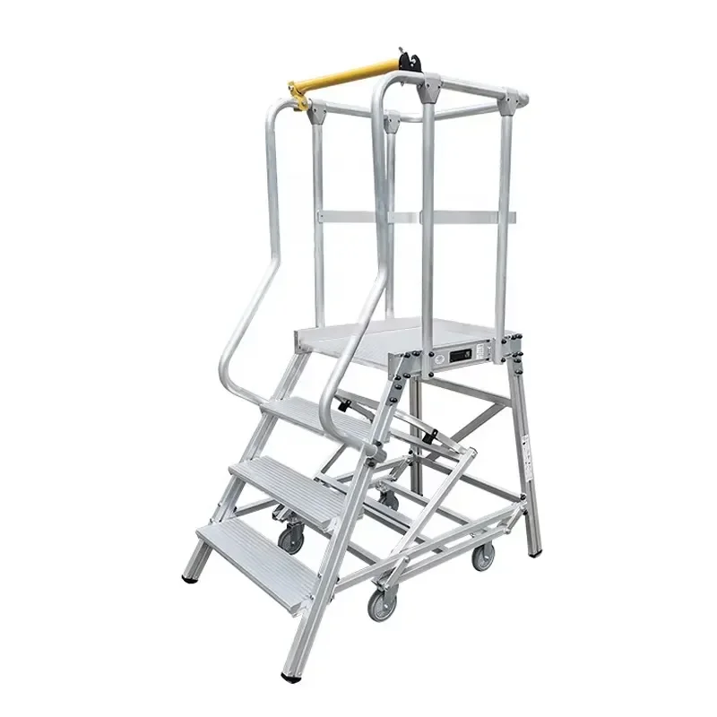 Picture 5: 3 Steps Mobile Safety Stair Work Platform Aluminum Ladder Platform With Retractable Caster System