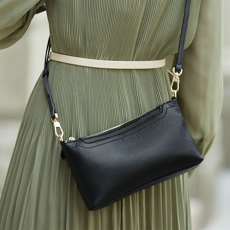 

ZOOLER Female Genuine Leather Shoulder Bags Winter Black Color Crossbody Functional Black Mobile Phone Bag Purse Small #z189