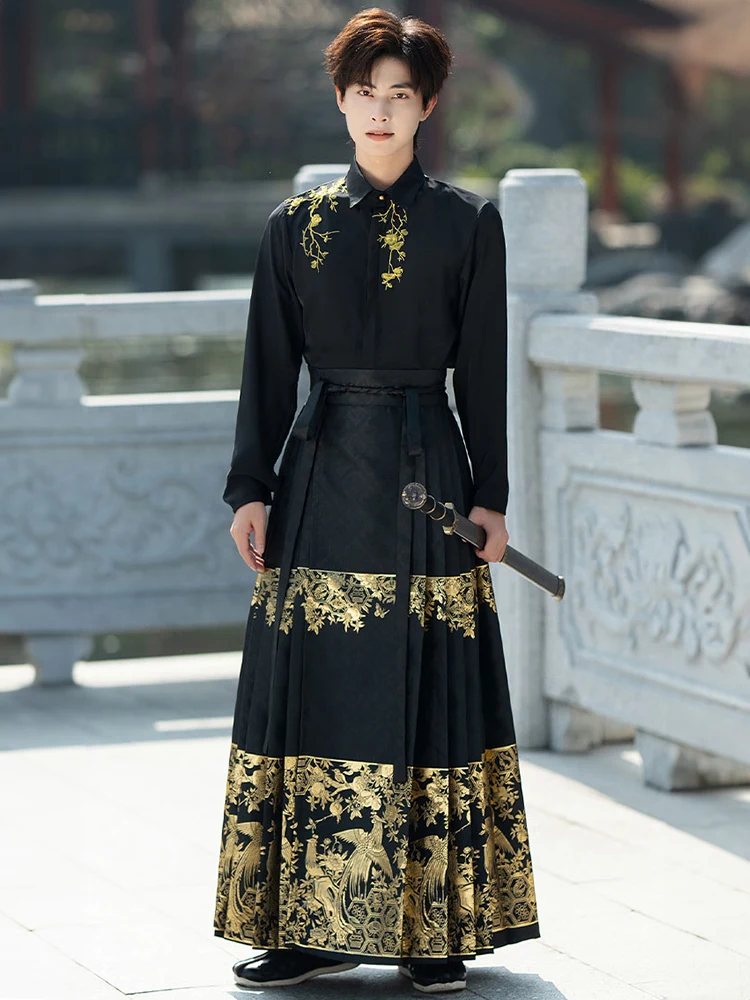 nouvel-ensemble-de-costumes-hanfu-pour-hommes-brode-or-avec-jupe-a-traine-pour-performance-de-couple-en-tissu-tricote-vetements-decontractes-en-polyester