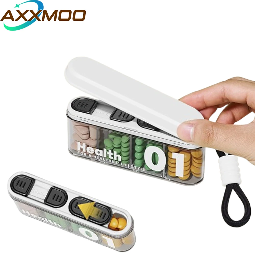 

1PCS Daily Pill Organizer, 4 Compartments Small Pill Box Portable Pill Case for Purse Pocket To Hold Vitamins, Cod Liver Oil