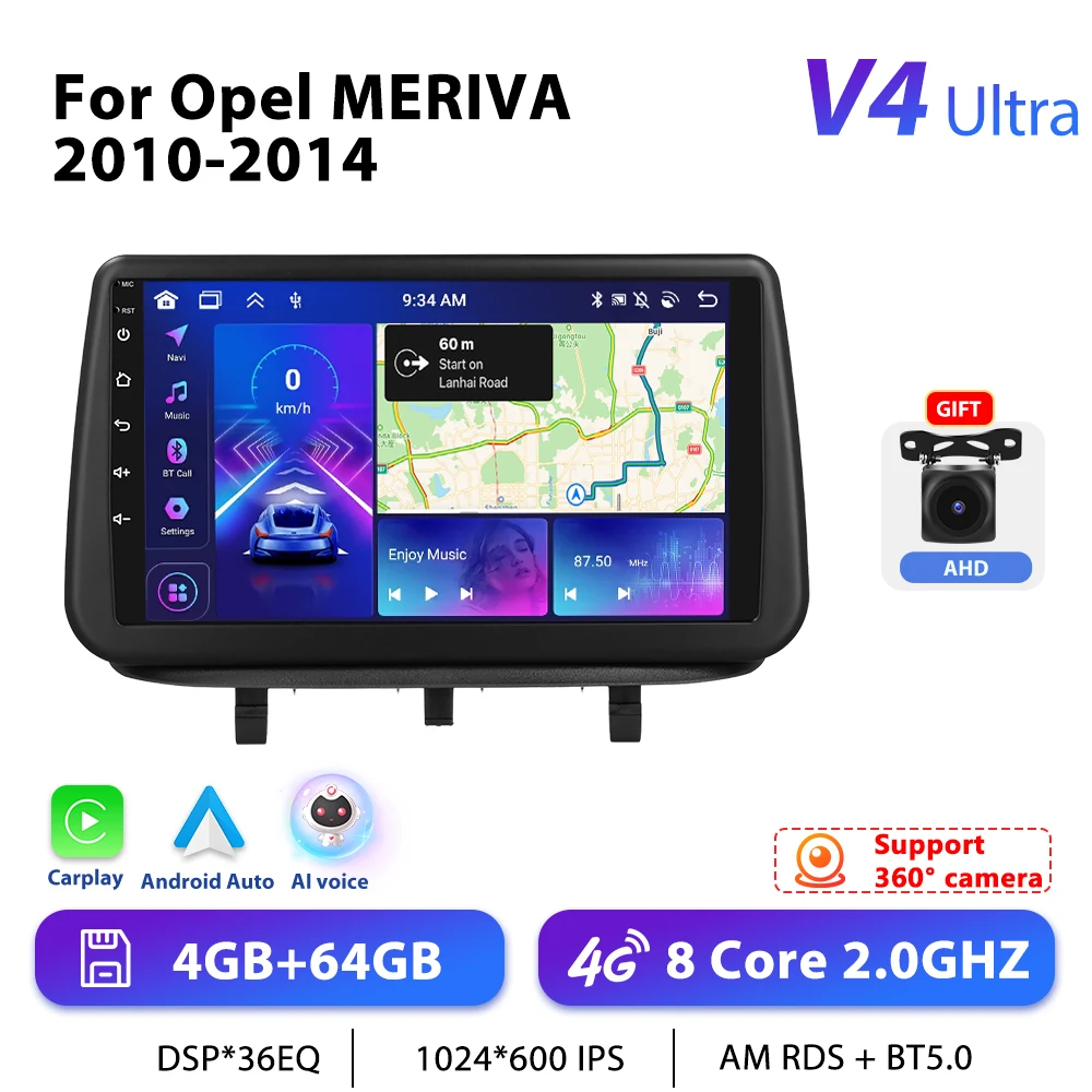 Podofo 4G CarPlay Android Radio Voor Opel Meriva 2010-2014 Auto Intelligent Systeem 2din GPS Stereo Head Unit auto Multimedia Speler