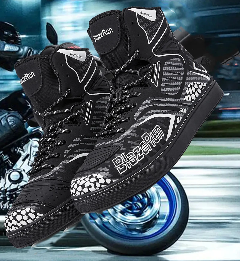 Men Motorcycle boots Breathable Anti-fall Rider Road Racing Casual Shoes Boots Gear Shift Rubber Sole Reflective Motorbike Shoes