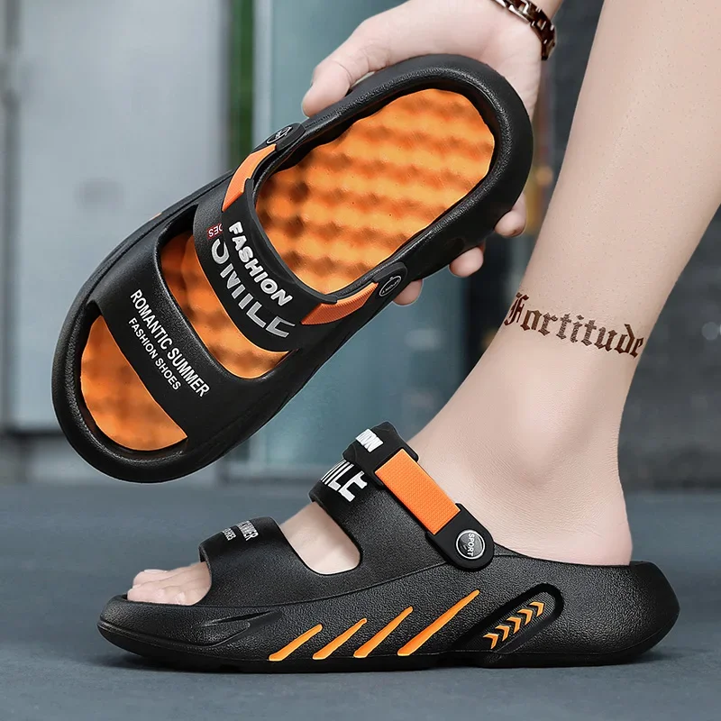 2024 Summer Men\'s Massage Slippers Outdoor Sandals Beach Comfortable Soft Slides Indoor Casual Shoes Men Sandals Big Size 47 48