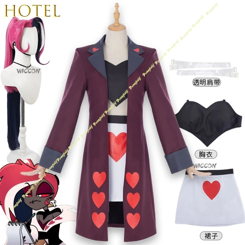 

Бархатный косплей, демон, аниме, 2-сезонный косплей, отель, горячее двойное платье с волосами пони, сердце, женское платье на Хэллоуин, карнавальная одежда, Рождество