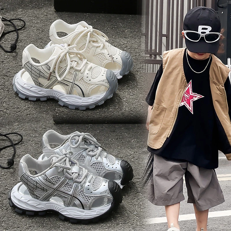 

Kids Casual Running Shoes with Thick Soles Boys Fashion Versatile Sports Sandals Summer New Children Mesh Breathable Sneakers