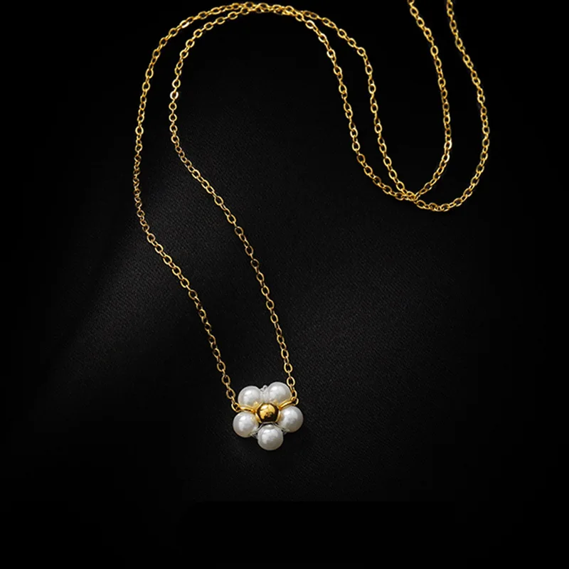 

316L Stainless Steel Handmade Pearl Flower Pendant Necklace Women's elegant Daisy wedding Bridesmaid Jewelry accessories