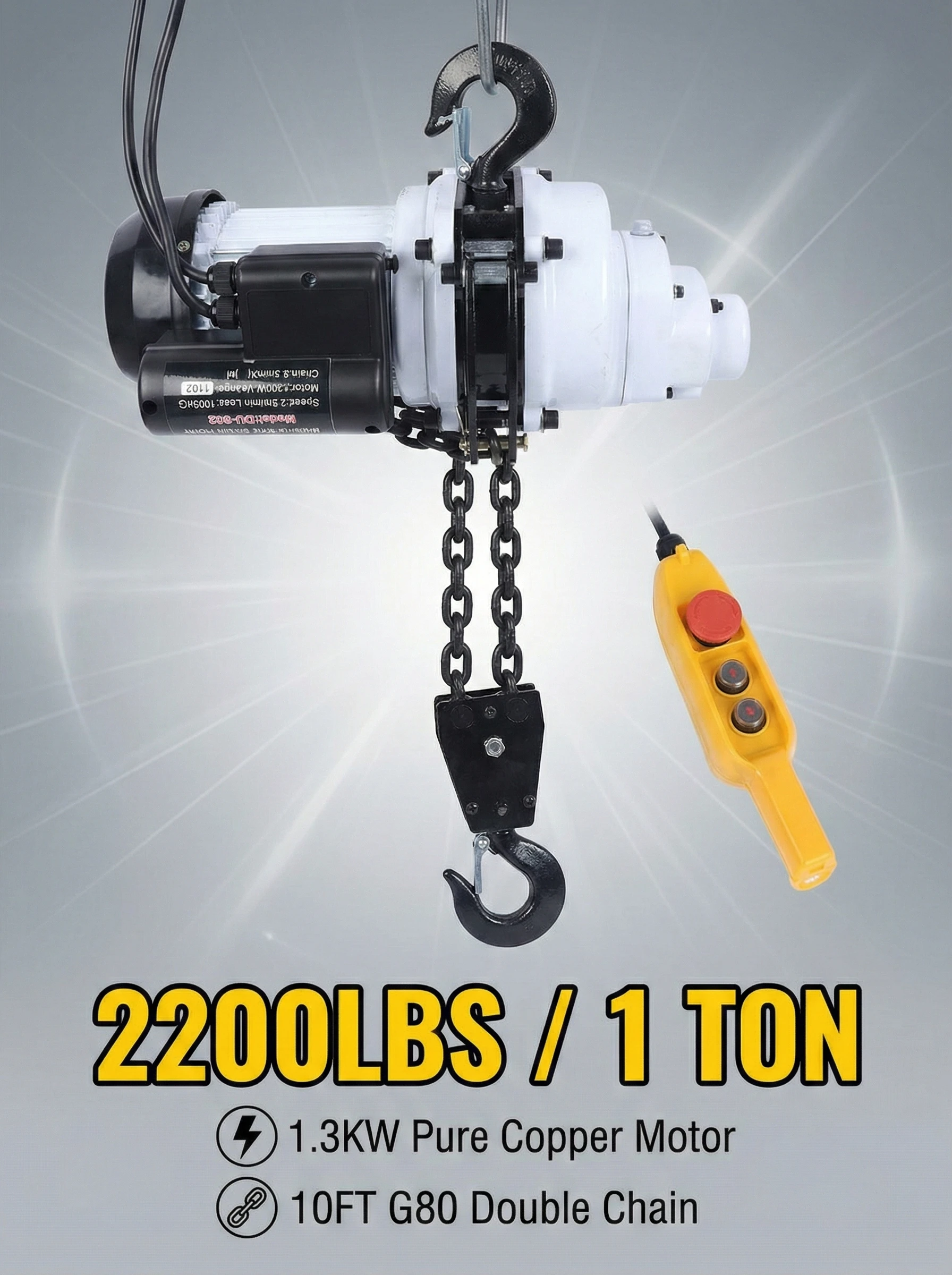 

Electric Chain Hoist 2200lbs 110V Heavy Duty Industrial Lifting Machine Construction Workshop 10ft Lifting Height With Remote