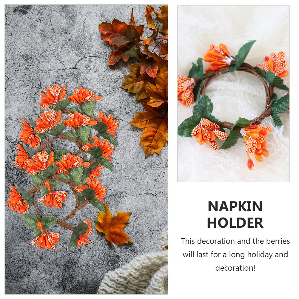 

10Pcs Napkin Holder Simulation Berries Mini Flower Wreath Orange Decor Handmade Napkin Buckles Decorative Wreath