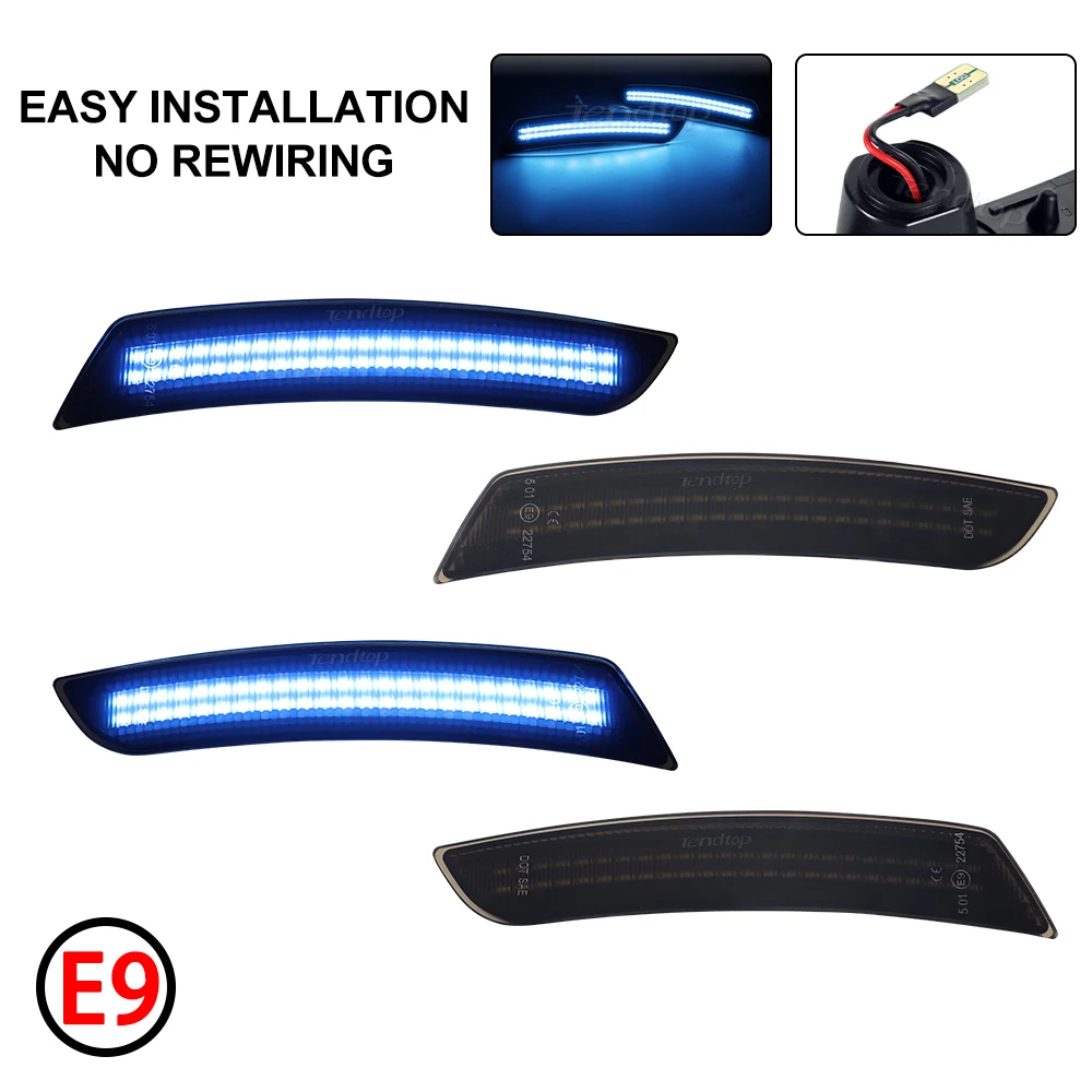 4PCS Front Rear Bumper Light  LED Flashing Side Marker Lights Mirror Lamp Indicator Blue Light  for Chevy Camaro 2016-2023