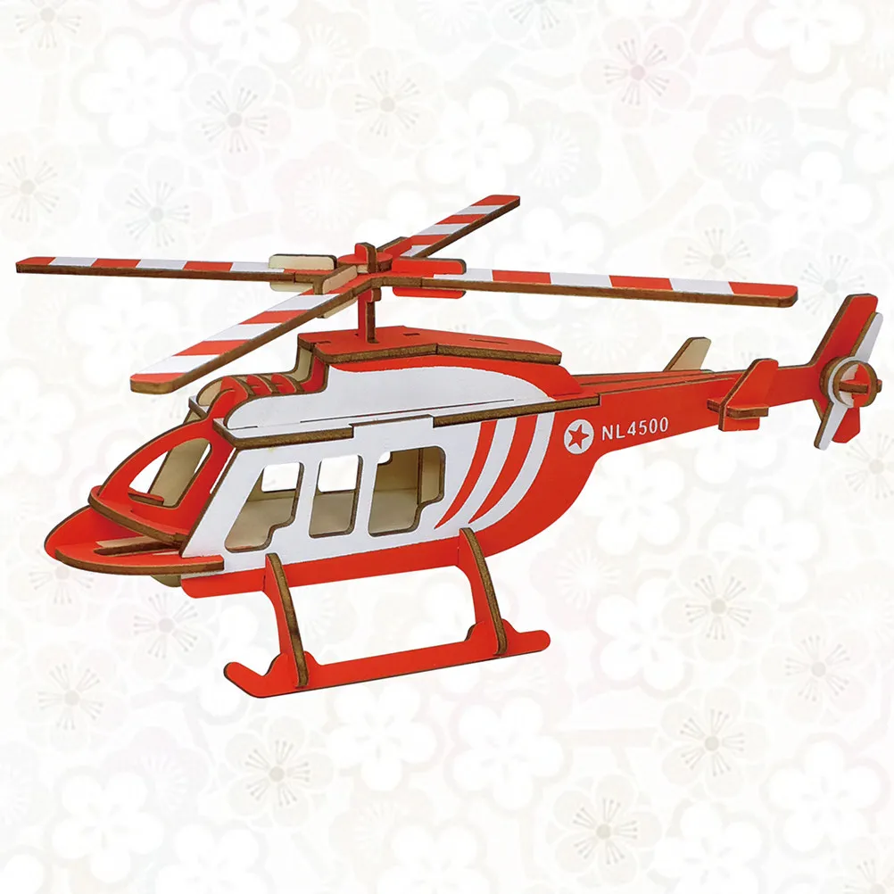 

3D Wooden Assemble Helicopter Puzzle Bright Colors Educational Cognitive Development Creative Desk Decoration Wood Puzzle
