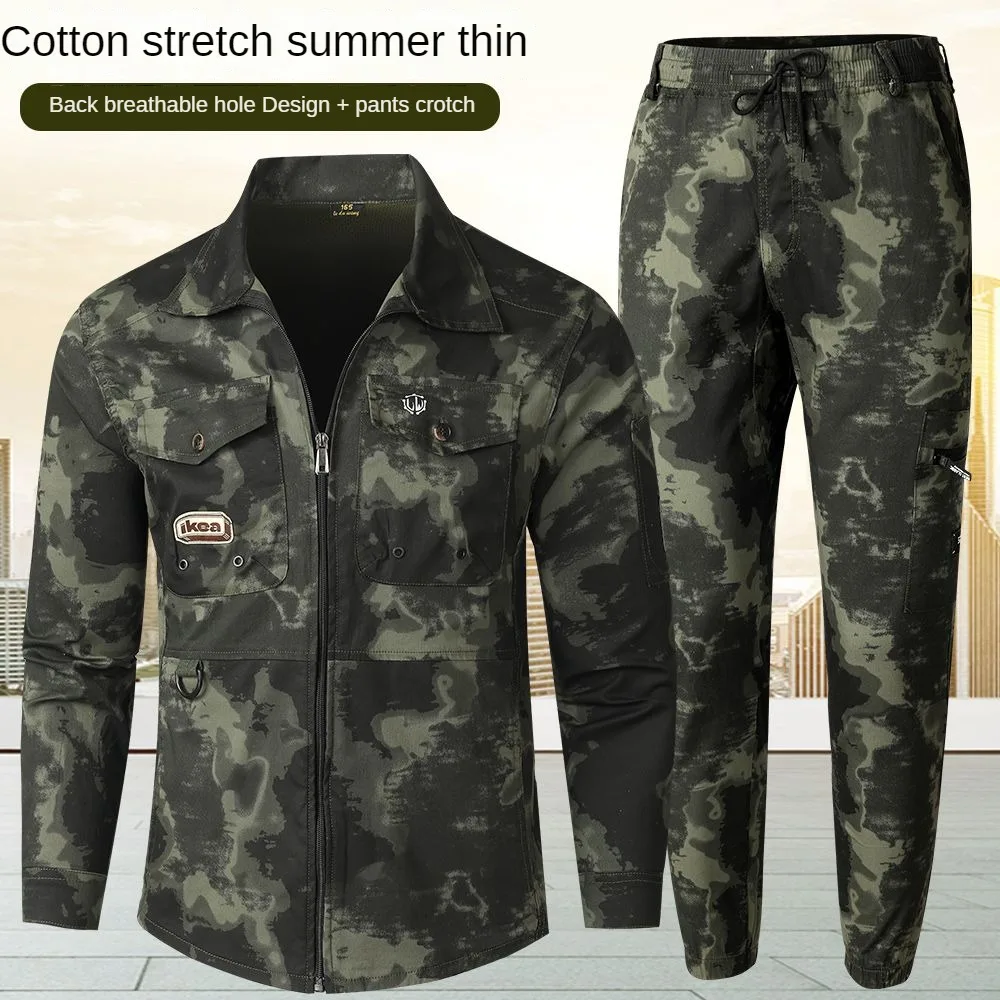 Summer Cotton Elastic Camouflage Work Suit For Male Welders Wear-resistant And Sweat Absorbing Protective Clothing Jacket