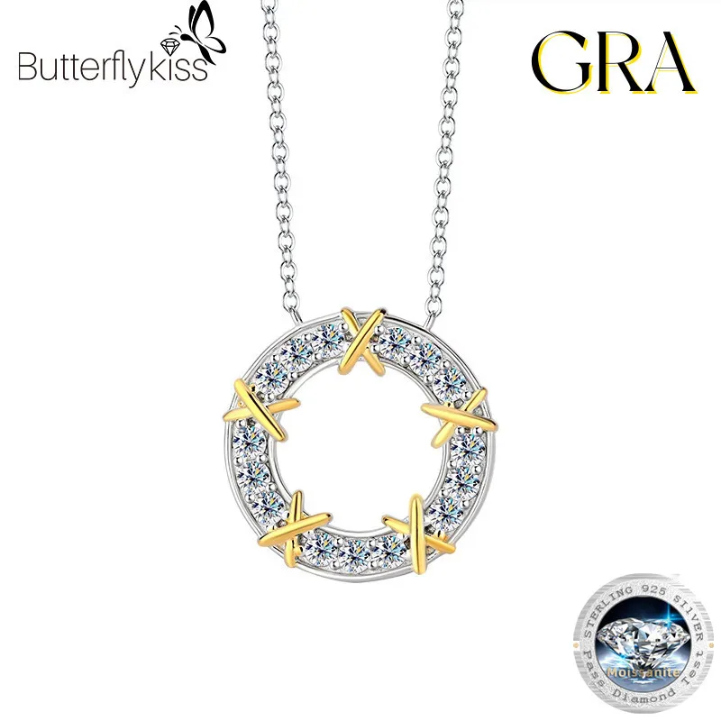 

Butterflykiss S925 Sterling Silver Diamond Necklace Time Wheel All Moissanite Circle Pendant For Women Clavicle Chain Jewelry
