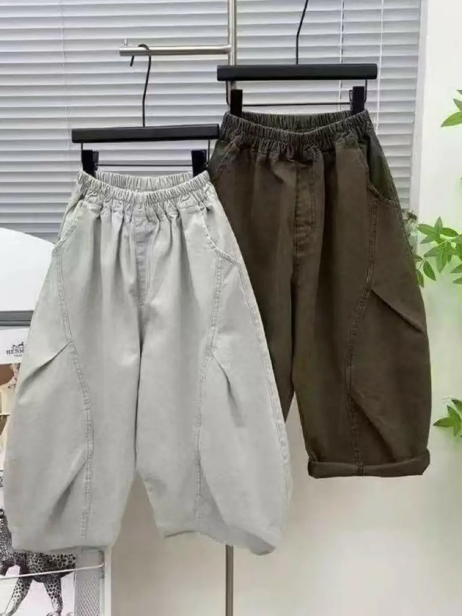 Calças Casuais Largas para Meninas Primavera Outono 2025 Novas Calças Estilosas com Corte em Lâmina para Crianças de Tamanho Médio