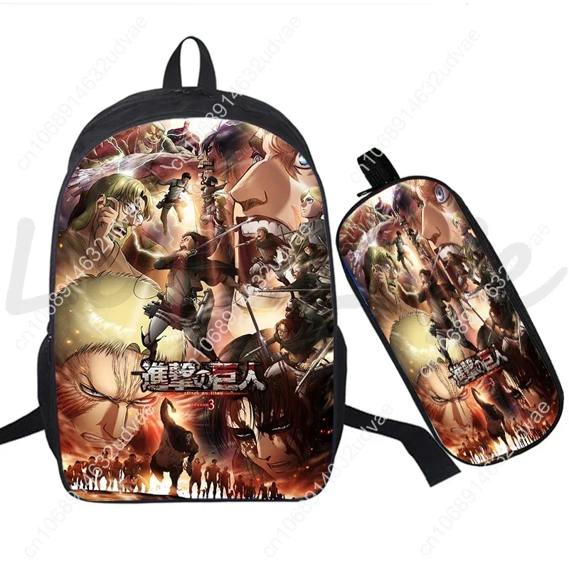 Anime Attack on Titan Backpack Pen Bag 2Pcs/Set Student Boys Girls School Bags 16inch Rucksack Travel Bag Zipper Bookbag Mochila